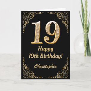 Cartão 19.º aniversário - Quadro negro e Dourado com bril