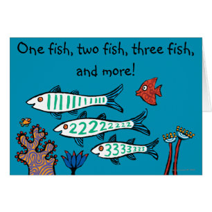 Cartão 1, 2, 3 peixes com peixes pequenos e coral