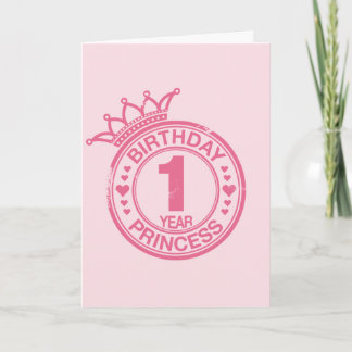 Cartão 1 ano - princesa do aniversário - rosa