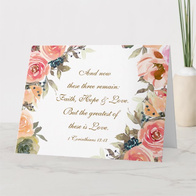 Cartão 1 Corinthians 13:13 Fé Esperança Bíblia Grande (Frente)