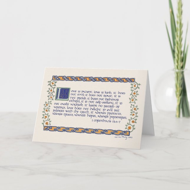 Cartão 1 Corintianos 13 Caligrafia, vinhas e nós celticos (Frente)