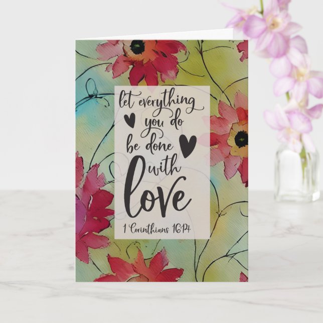 Cartão 1 Coríntios 16 14 Tudo em Amor Versículo Bíblico (Orquídea)