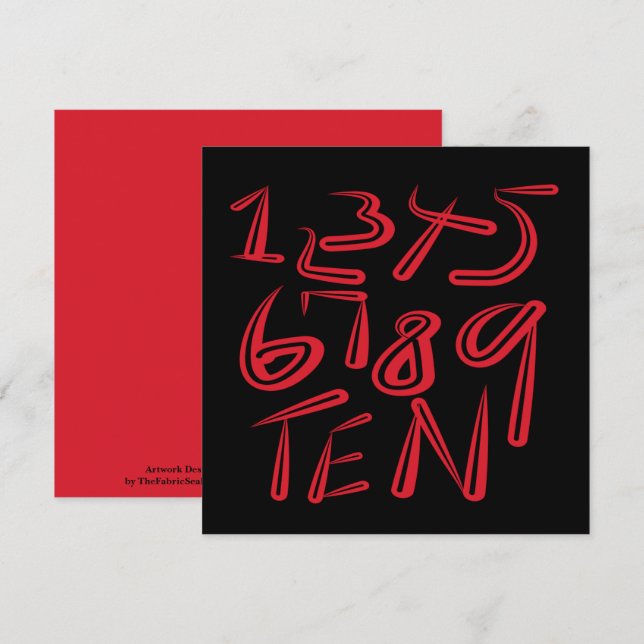 Cartão 1 Thru Ten Typography In Red On Black Pattern (Frente/Verso)