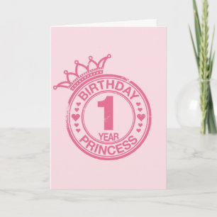 Cartão 1 year - Birthday Princess - pink