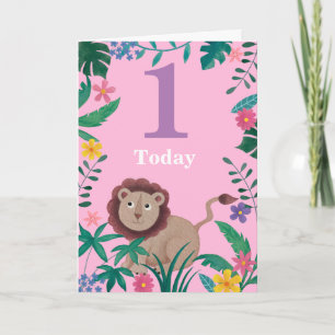Cartão 1sr Birthday  floral Little Jungle Lion