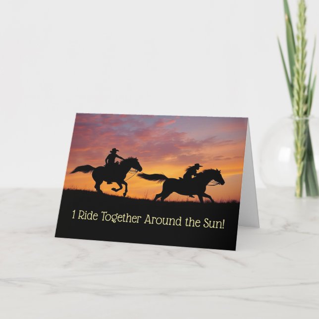 Cartão 1st Anniversary Cute Cowboy Cowgirl Country Wester (Frente)