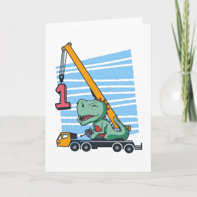 Cartão 1st Birthday 1 year Mobile Crane Dinosaur (Frente)