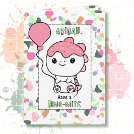 Cartão 1st Birthday Girl Dinosaur Cartoon Adorable 