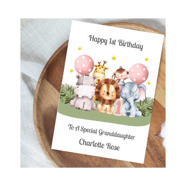Cartão 1st Birthday Safari Leaf Animals Card (Criador carregado)