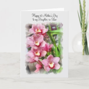 Cartão 1st Mother's Day to daughter-in-law pink orchids