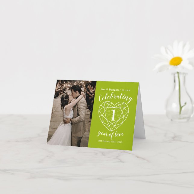 Cartão 1st wedding anniversary Peridot custom photo (Planta pequena)