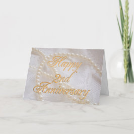 Cartão 2º aniversário de casamento com renda e pérolas