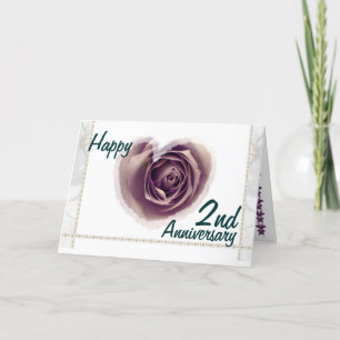 Cartão 2º Aniversário de Casamento - Coração de Rosa Roxa