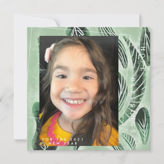 Cartão 2021 Ano Novo Planta Botânica Desenhada à Mão Folh (Frente)