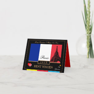 Cartão 2023 Bandeira Francesa & Eiffel Feliz Ano Novo, Fr