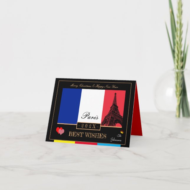 Cartão 2023 French Flag & Eiffel Feliz ano novo, França (Frente)