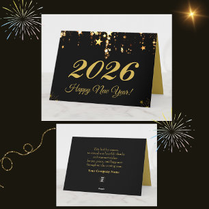 Cartão 2026,Feliz Ano Novo!estrelas douradas Saudações de