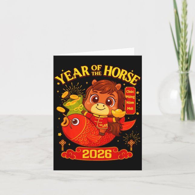 Cartão 2026 Lunar New Year Horse Vietnamese Men Women Gir (Frente)