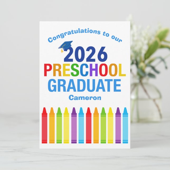 Cartão 2026 Preschool Graduate Custom Cute Graduation (Em pé/Frente)