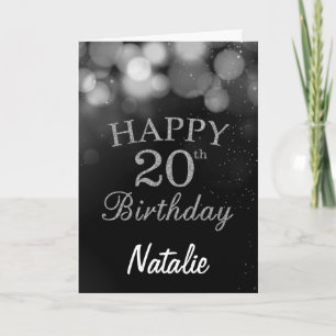 Cartão 20 Birthday Black and Silver Gliter Card