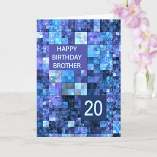 Cartão 20 Birthday Brother, Blue Squares,