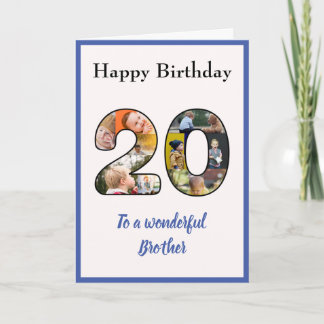 Cartão 20 Birthday Photo Collage Brother Personalizado Ex