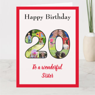 Cartão 20 Birthday Photo Collage Sister Single Large