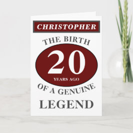 Cartão 20 Birthday Red Genuine Legend Adicione seu nome