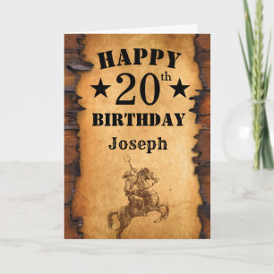 Cartão 20 Birthday Rustic Country Western Cowboy Horse