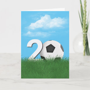 Cartão 20 Birthday Soccer Ball in Green Grass