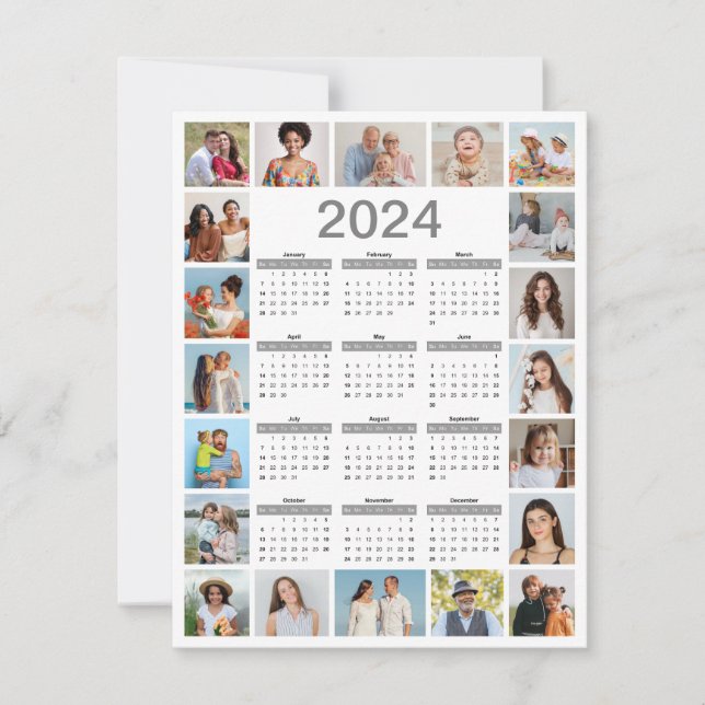 Cartão 20 Colagem De Fotos 2024 Anos No Calendário Geral (Frente)