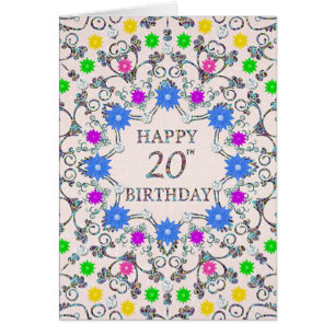Cartão 20th Birthday Abstract Flowers