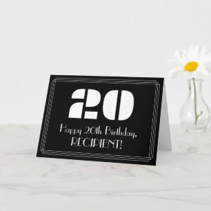 Cartão 20th Birthday: Art Deco Inspired Look "20" & Name