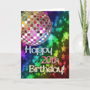 Cartão 20th birthday with disco ball and rainbow of stars