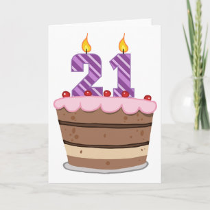 Cartão 21 anos de idade no Bolo de Aniversário