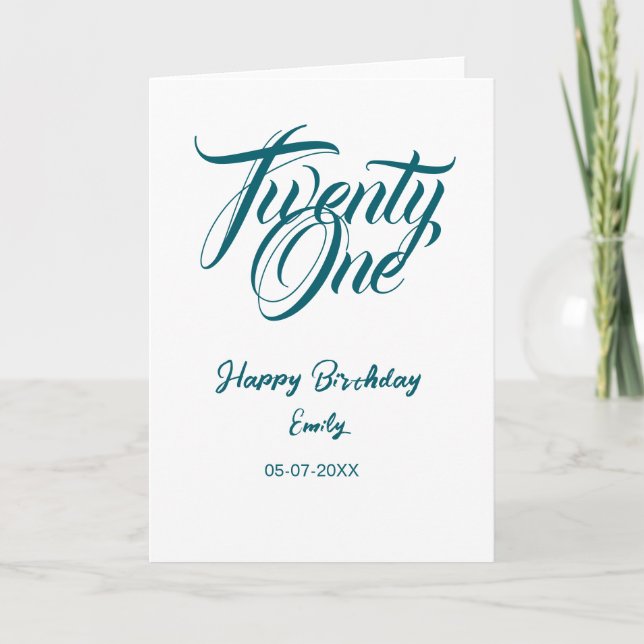 Cartão 21st birthday add name date year blue template thi (Frente)
