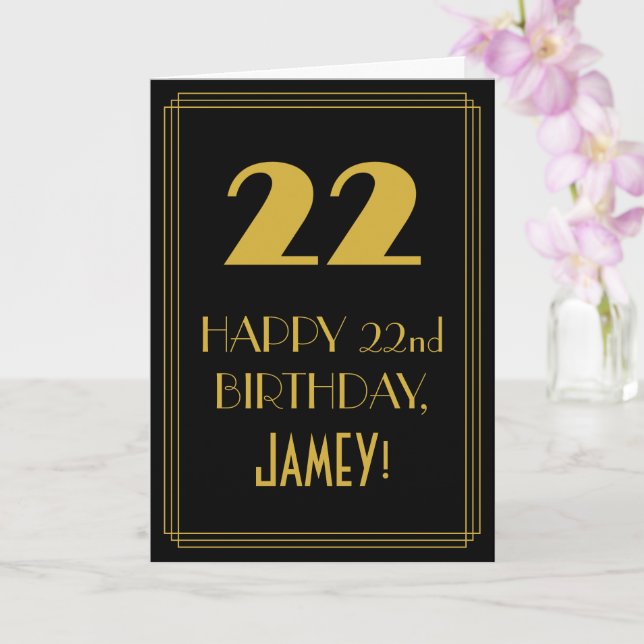 Cartão 22º Aniversário ~ Arte Deco Inspirou "22" & Nome (Orquídea)