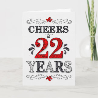 Cartão 22º Aniversário Cheers in Red White Black Pattern