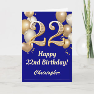 Cartão 22º aniversário do Marinho Azul e Dourado Balões C