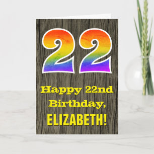 Cartão 22 de aniversário: Rustic Faux Wood Look, Rainbow