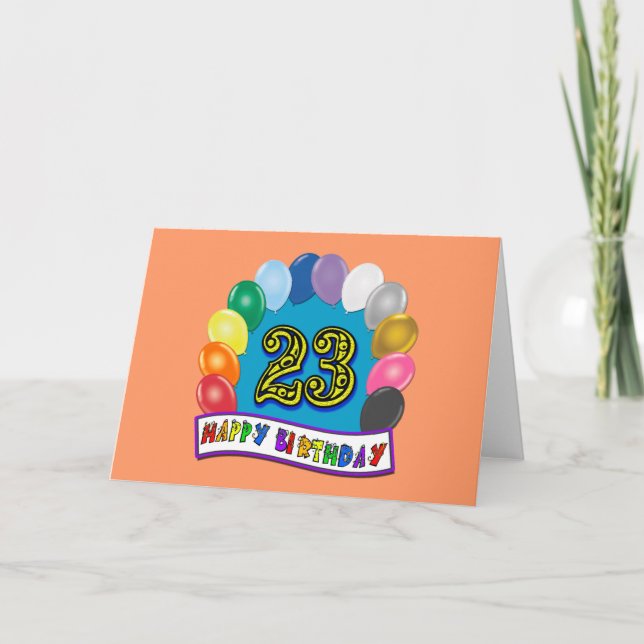 Cartão 23º Aniversário Ofertas com Design de Balões Assor (Frente)