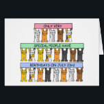 Cartão 23 de julho Cats de Cartoon de Aniversário<br><div class="desc">Três filas de diferentes quadrinhos coloridos segurando cartazes azuis,  verdes e cor-de-rosa pastel que dizem "Apenas pessoas muito especiais têm aniversários no dia 23 de julho".</div>