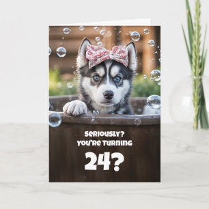 Cartão 24º Cute e Divertido Husky Feliz Aniversário Spa