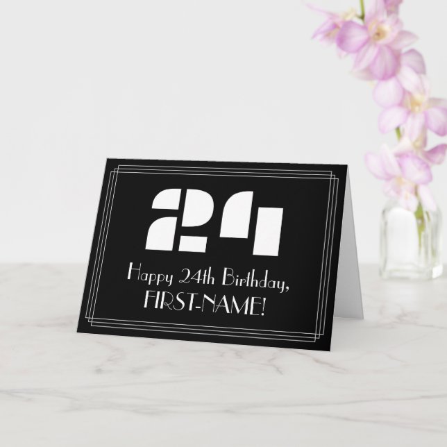 Cartão 24.º aniversário: Art Deco Inspirou "24" & Nome (Orquídea)
