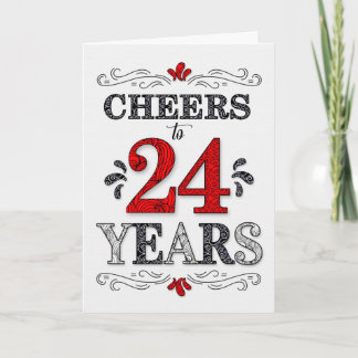 Cartão 24.º aniversário Saúde em Padrão Preto Branco Verm