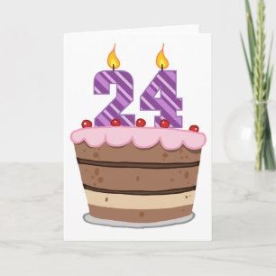 Cartão 24 anos de idade no Bolo de Aniversário