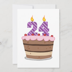 Cartão 24 anos de idade no Bolo de Aniversário