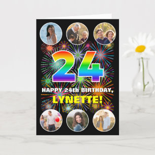 Cartão 24 de aniversário: Divertido Rainbow #, nome perso