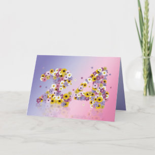 Cartão 24th birthday card with flowery letters