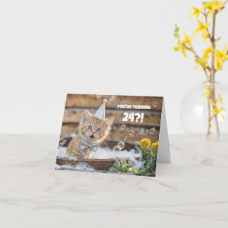 Cartão 24th Birthday Cute and Funny Kitty in a Tub